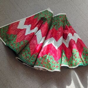 Handmade Quilt Gold Cream Glitter Traditional Christmas Tree Skirt Snowflake